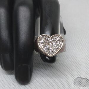 Sparkling Pave Heart Ring Silver-Tone Size L